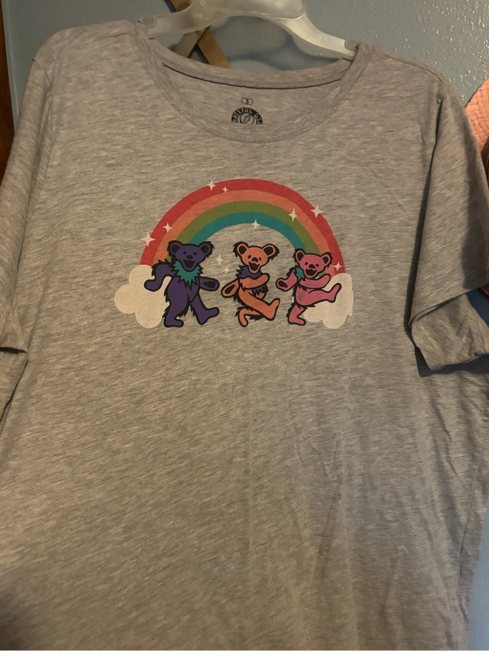 Grateful Dead Light Gray Tee with Rainbow and dancing Bears